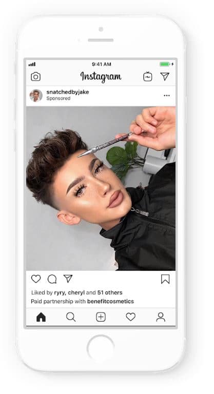 Instagram branded content ads on smartphone