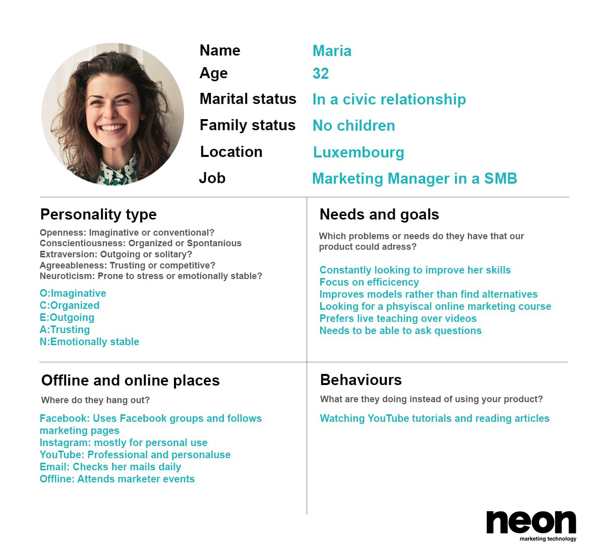 buyer persona example by neon marketing technology