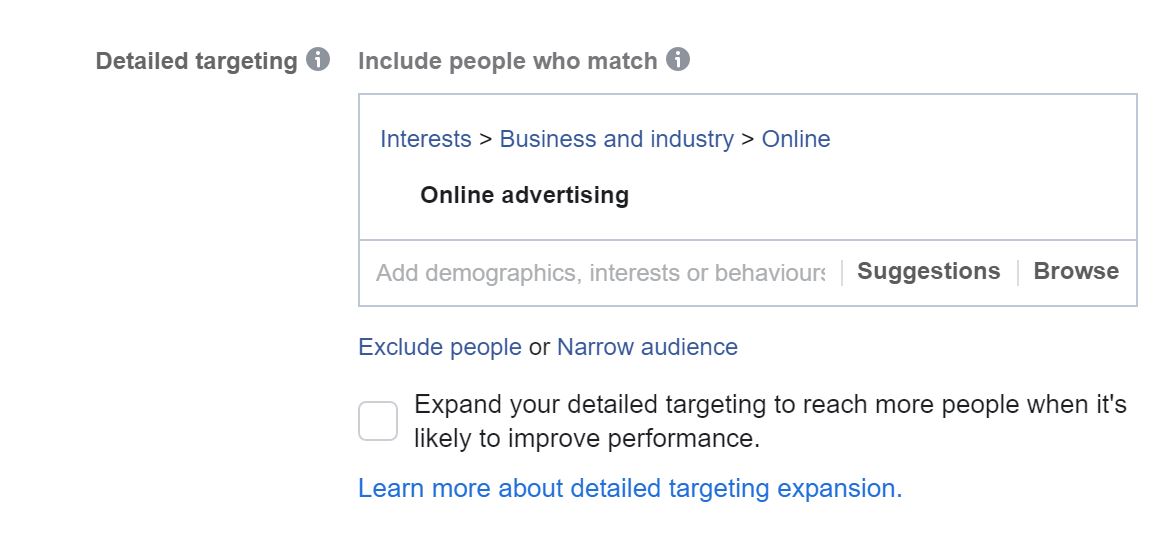 expand detailed targeting Facebook ads
